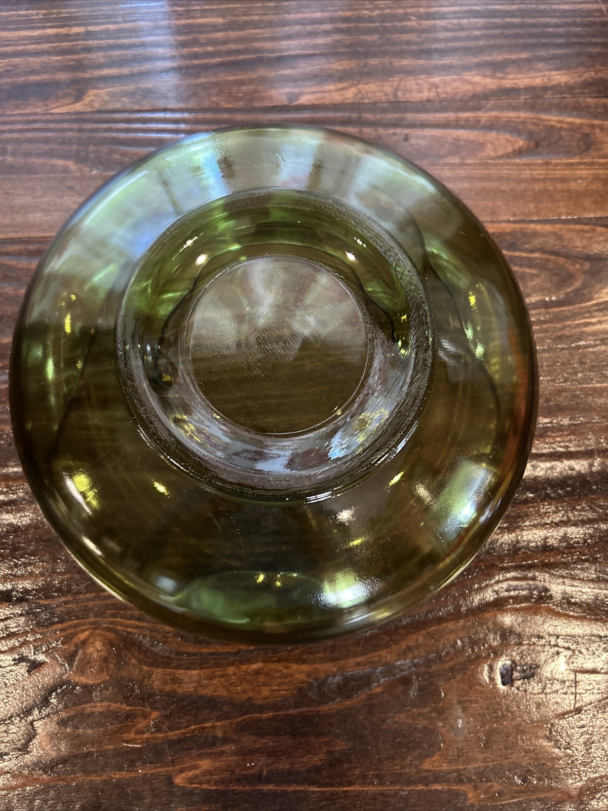 Vintage Anchor Hocking Glass Green Bowl Folded Pinched Sides Dish 9″