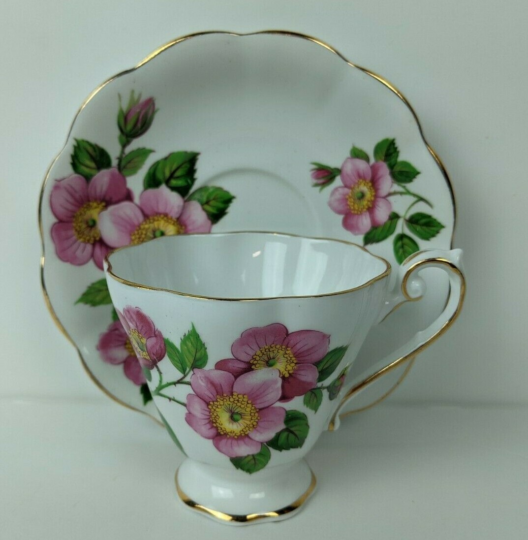 Vintage Royal Standard Bone China Footed Teacup & Saucer Pink Wild Rose