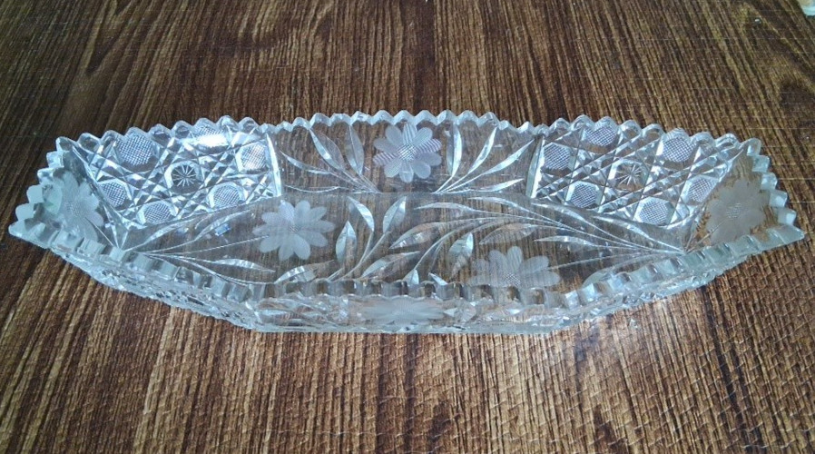American Brilliant Period Cut Glass Crystal Celery Dish 12″ X 4.5″ Vintage