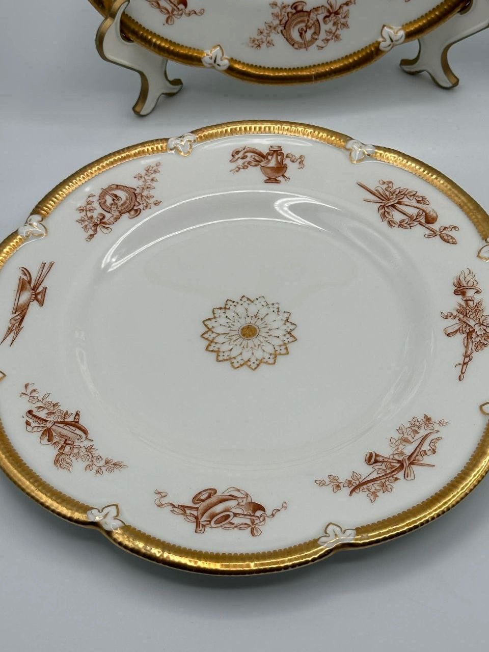 Set 4 Antique Victorian British Registered Design Plates 9″ Gilt c.1870s