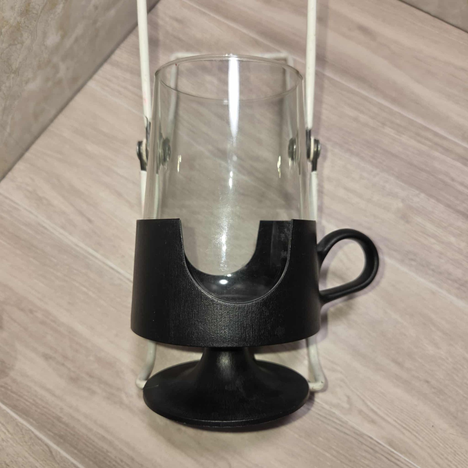 Corning Ware MCM Glas-Snap Coffee Drink Mug Tea Cup Clear Black 12 oz Photo Prop
