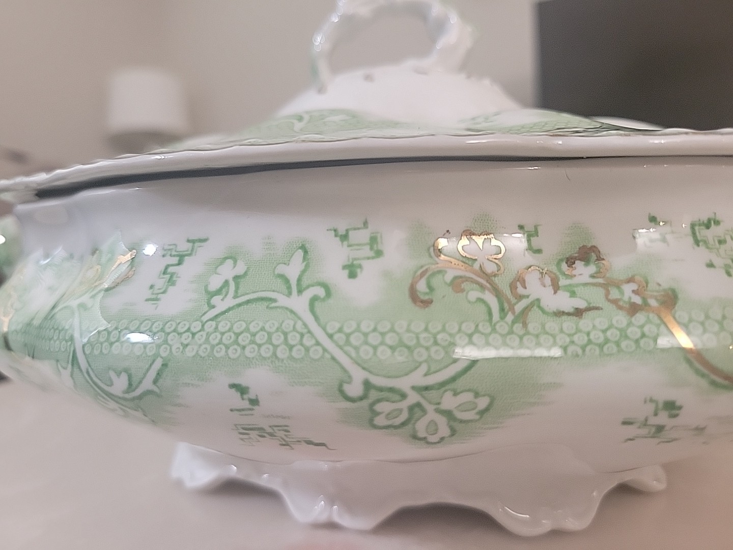 Johnson Brothers Green And Gold Covered Casserole Dish, Vintage
