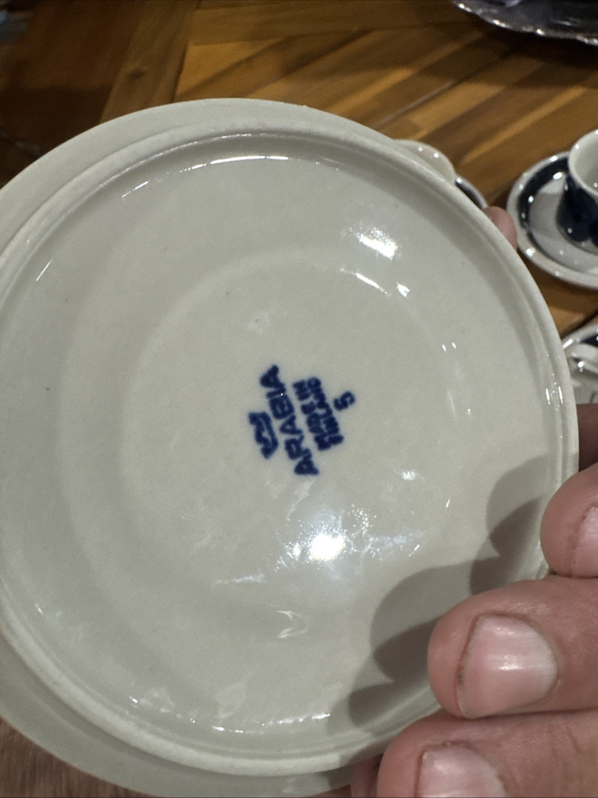 Set Of 12 Arabia Finland Anemone Blue Coffee Tea Mug Cups & Saucers 3 1/2″ Rare