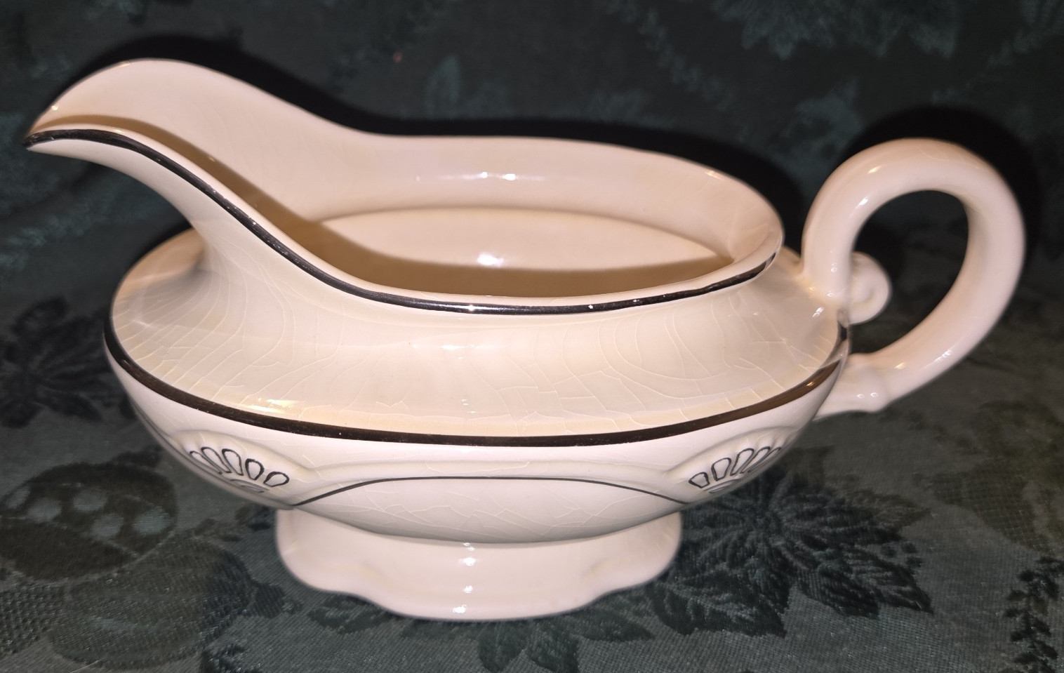 Homer Laughlin Marigold Pattern Gravy Boat with Platinum Trim