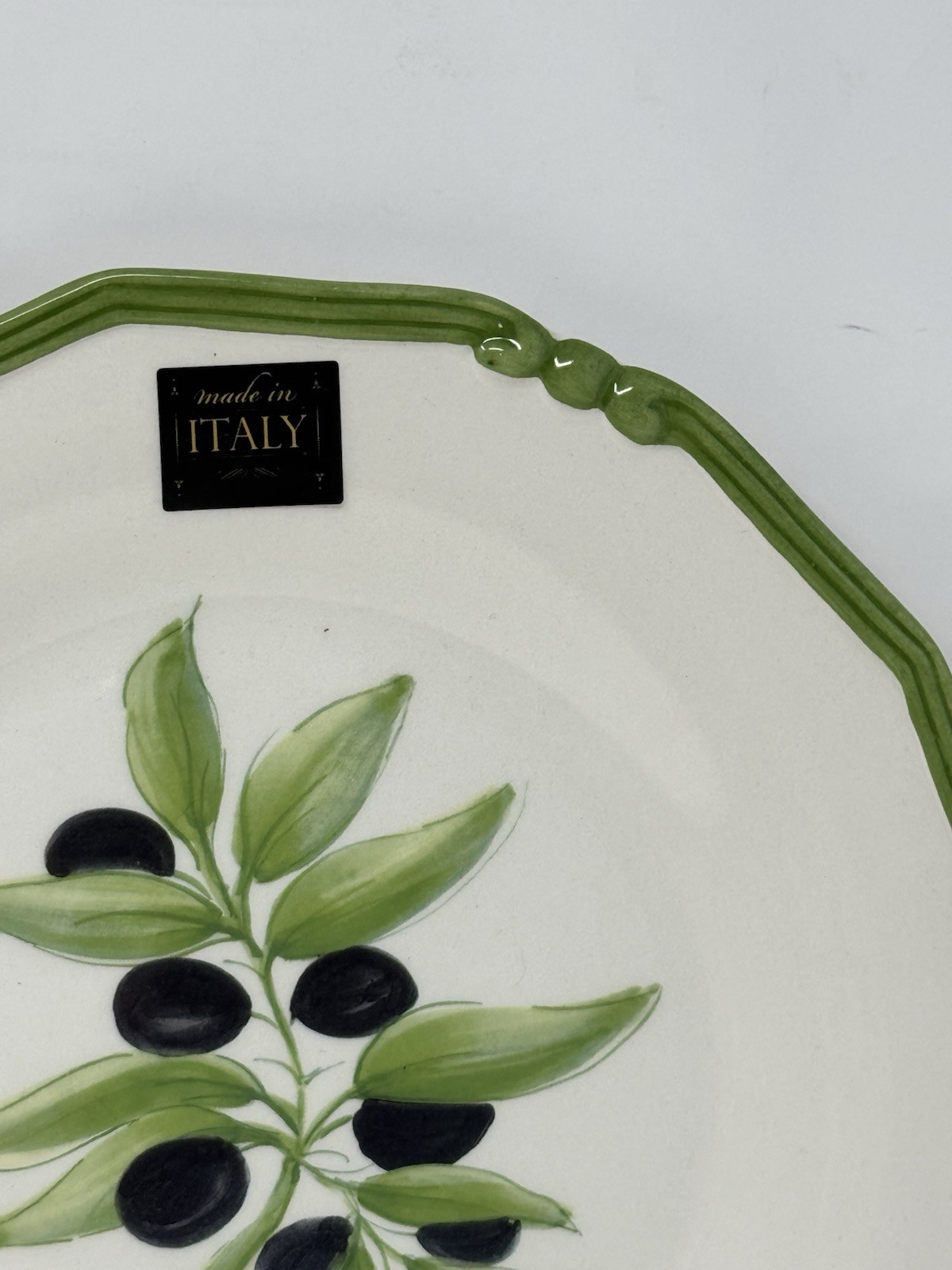 Italian Olive Dinner Plates Set of 2 | Green Rim | Made in Italy ceramica cuore