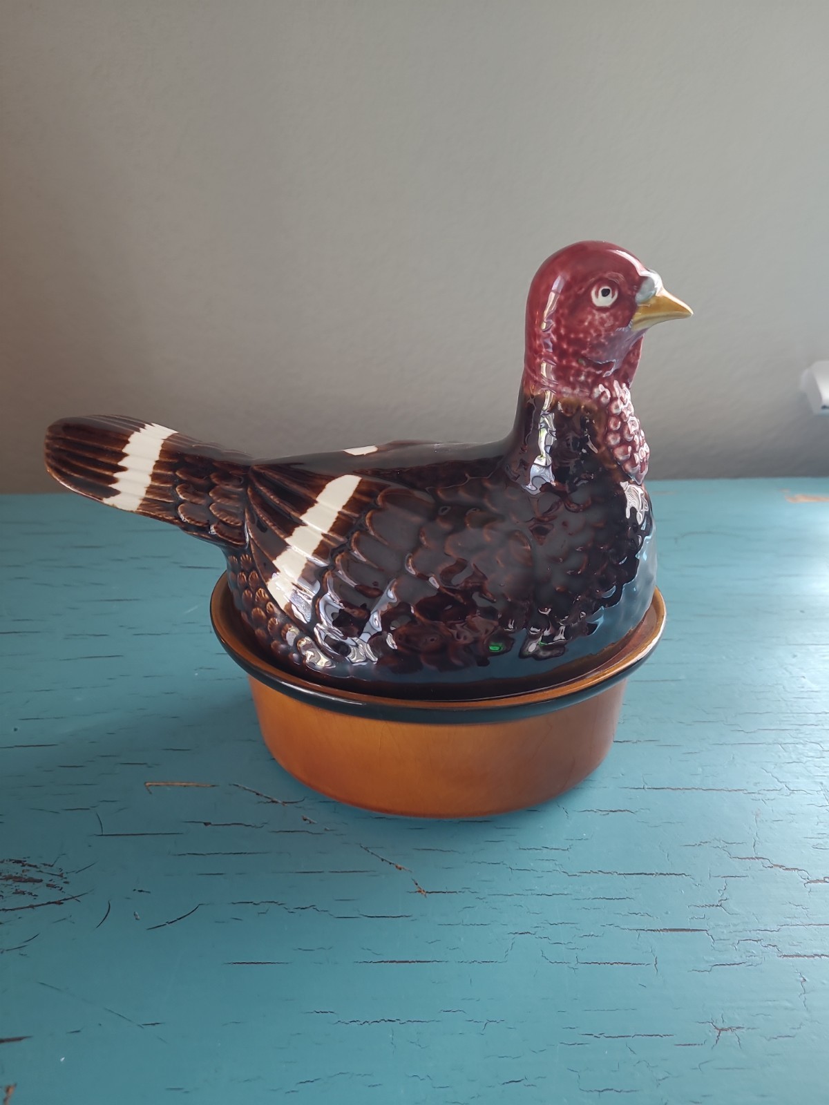 Vintage 1960s Secal Portugal Turkey On A Nest Majolica Casserole Dish