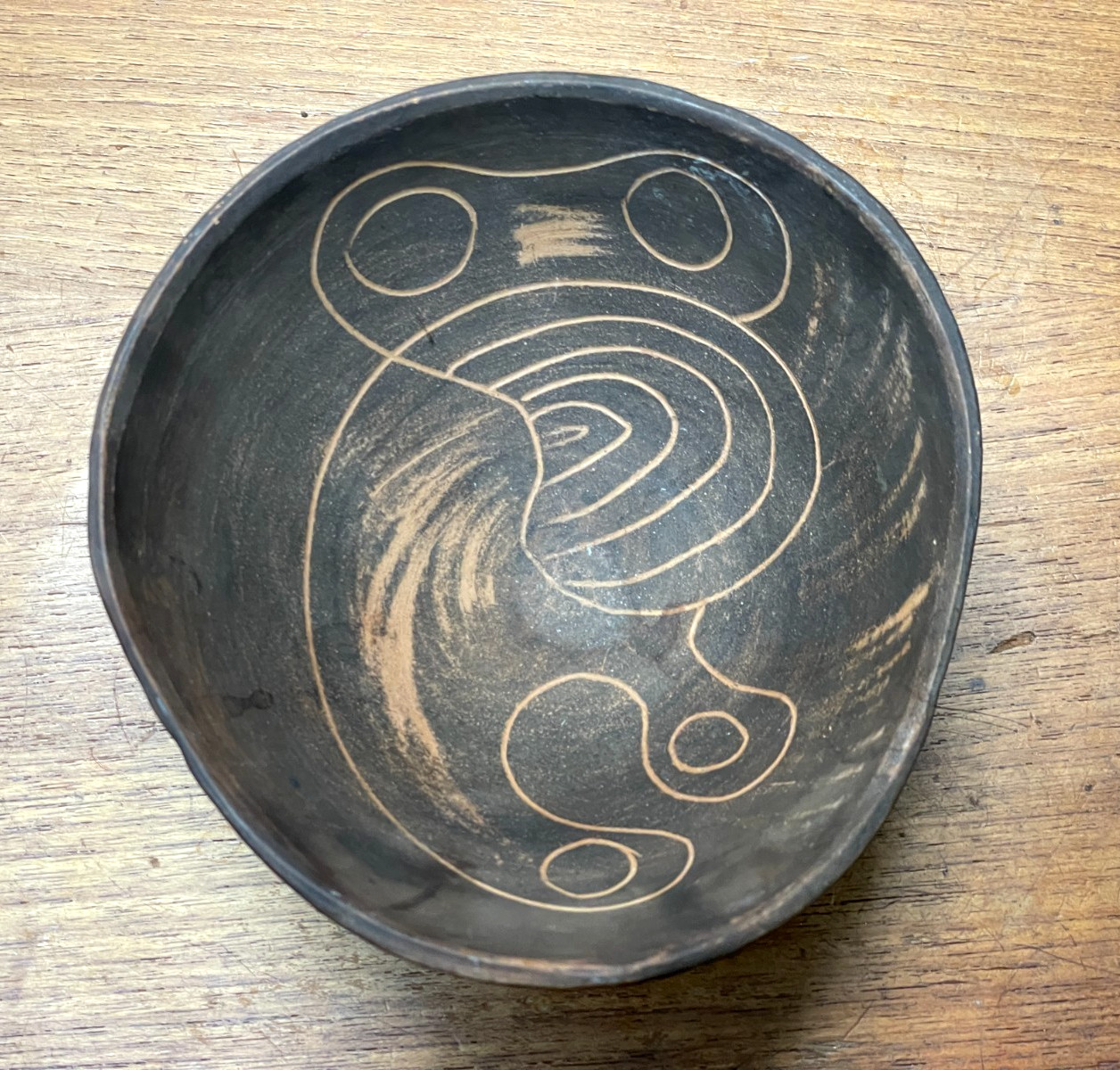 Vintage Raymor Italy Asymmetrical Bowl Abstract Design MCM-Sgraffito technique