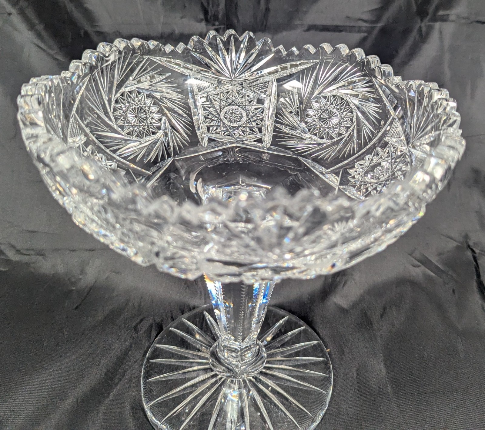 American Brilliant Cut Glass 1876-1916 Compote Stars Pinwheels Fans Zipper Stem