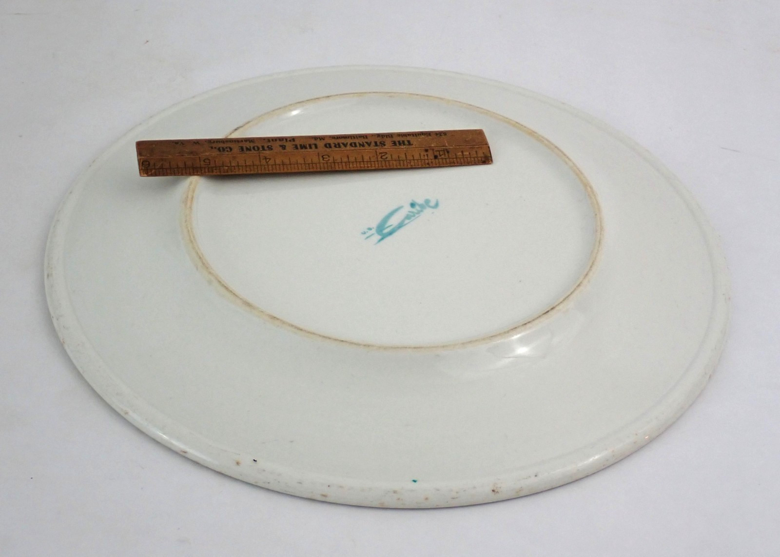 Vintage China Plate Caribe Mystery Logo Keystone Inkwell Feather Quill Letter M