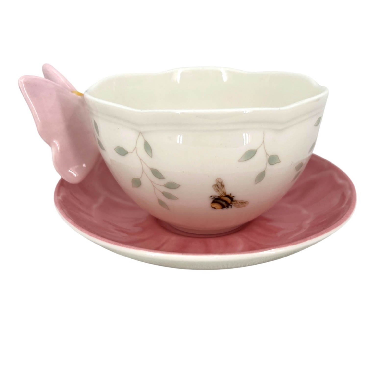 Lenox Butterfly Meadow Pink Butterfly Cup Saucer Set Porcelain Floral Bee Design