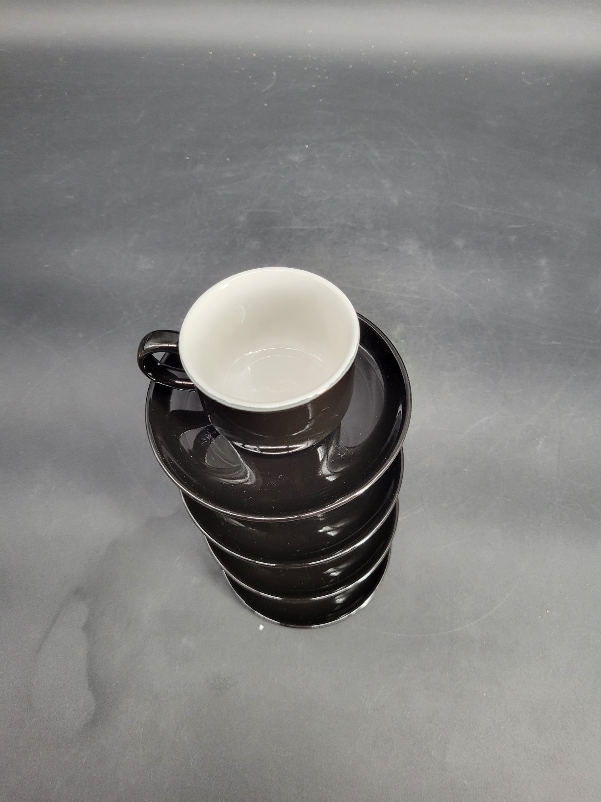 4 Black Glazed 2 1/8″ Teacup/Coffee Cup w/ Four 5″ Saucer Sets 8-Pieces Total