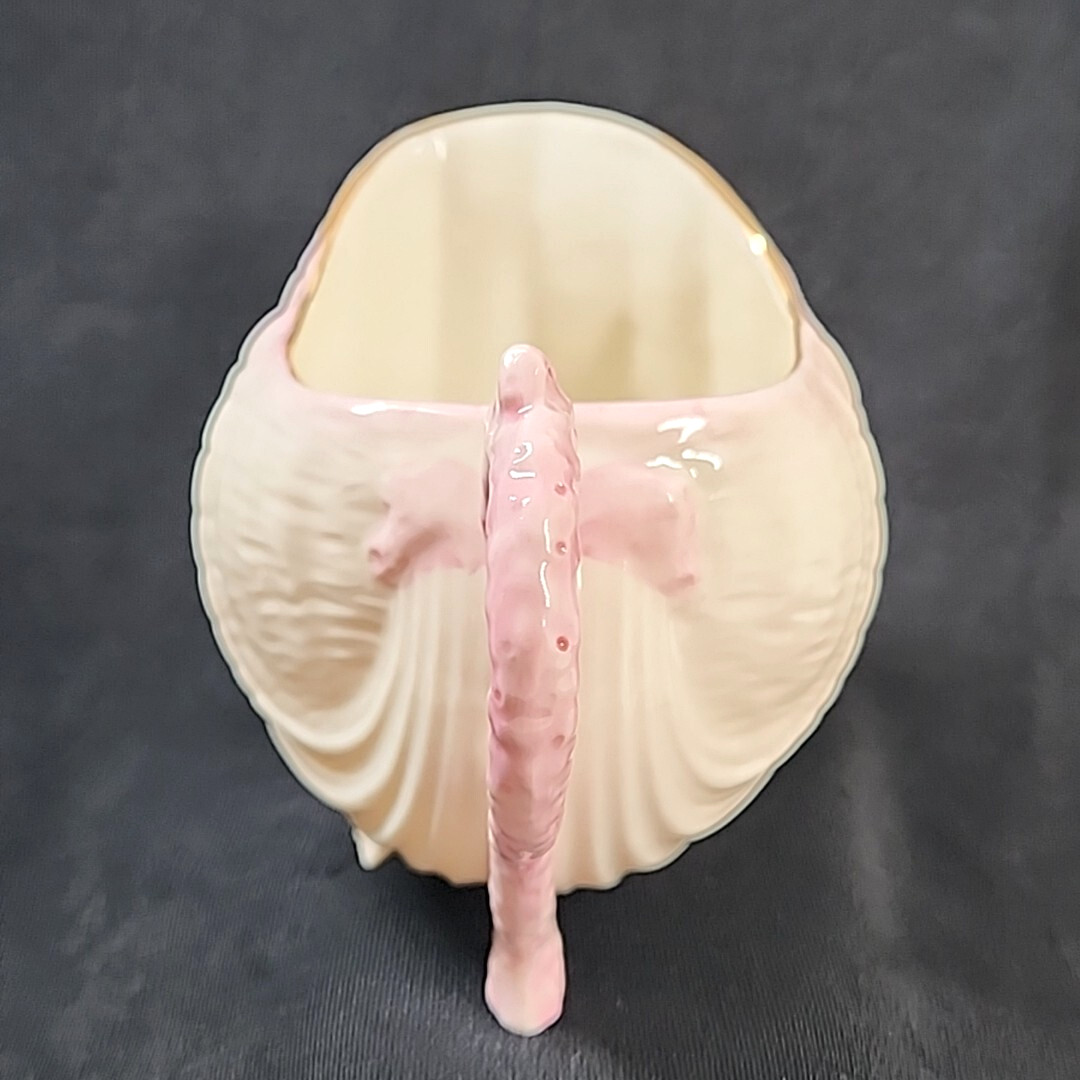 Belleek Ireland Neptune Pink Gold Trim Creamer Seashell Feet Pink Coral Handle