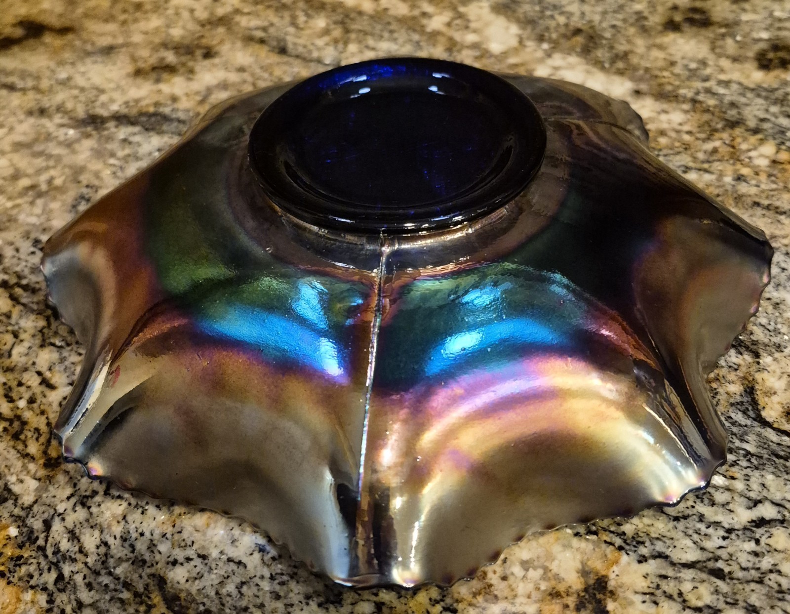 Antique Fenton Dragon/Lotus Bowl Cobalt Blue Metallic Finish 9in Across 2.5in…