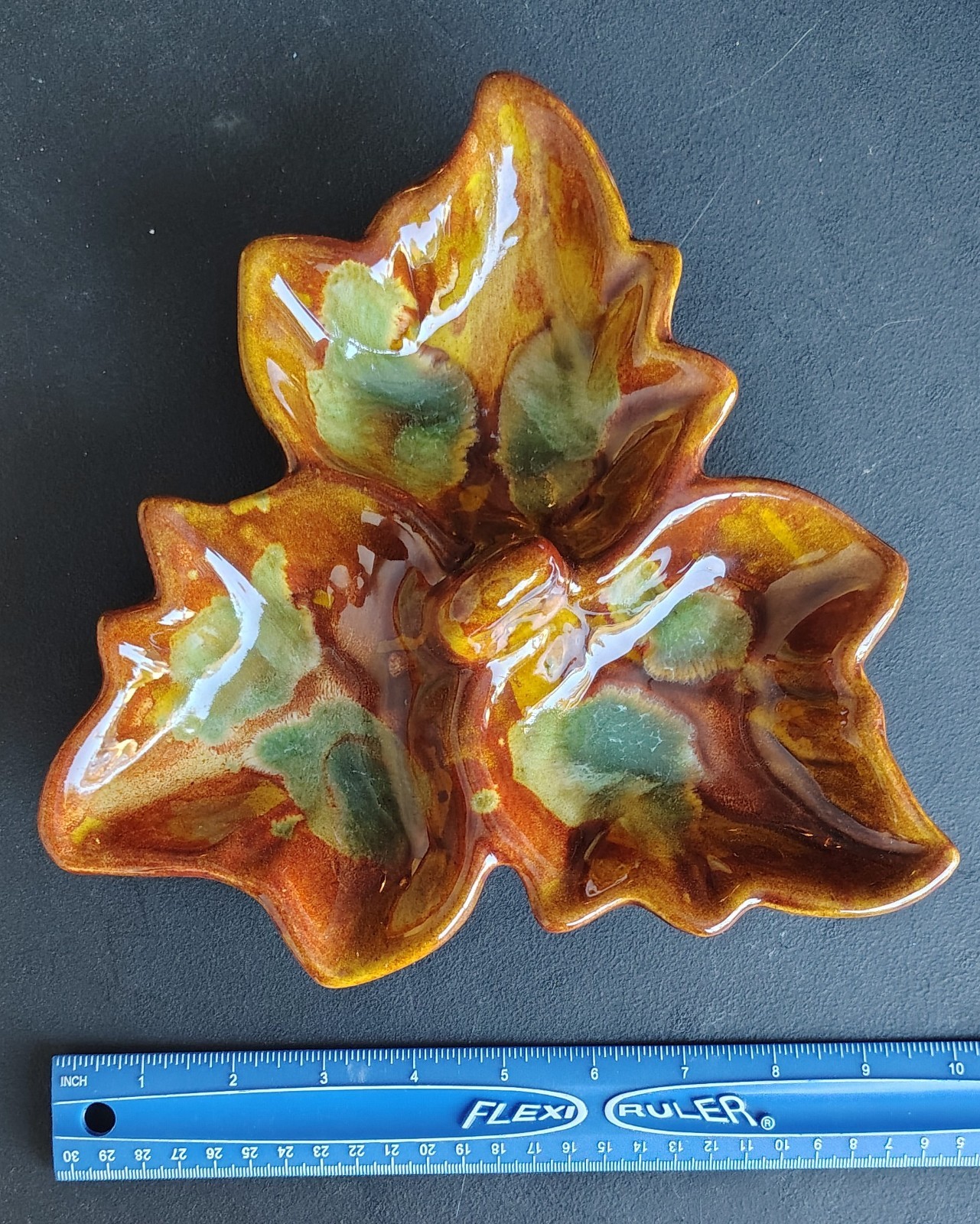 Vintage Hot Springs Pottery Drip-Glaze Leaf Dish Trinket Bowl