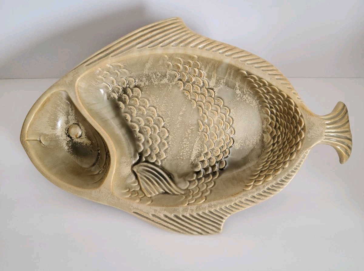 Vintage Freeman McFarlin California Pottery Divided Fish Dish MCM 1950s 1960s