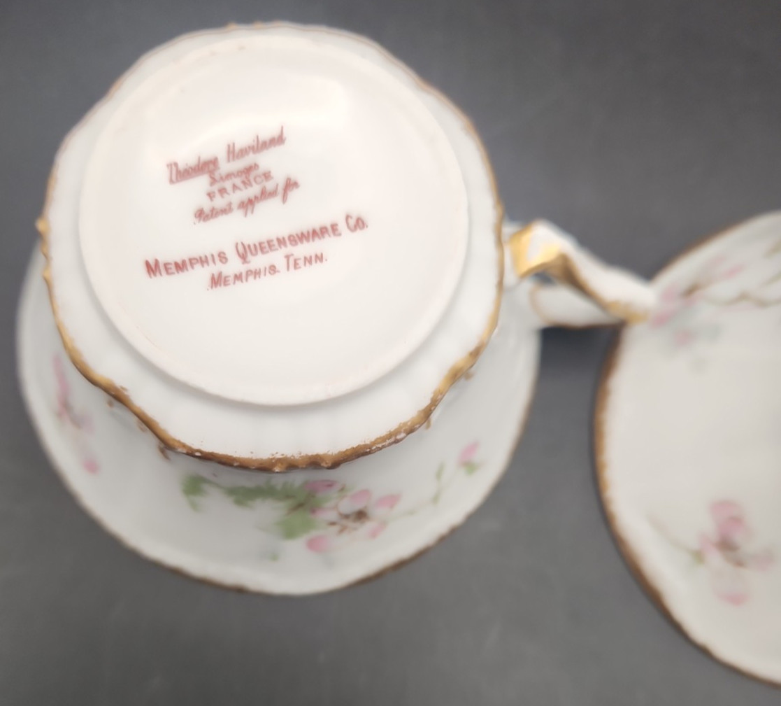 Set of 2 Theodore Haviland Limoges Apple Blossom Tea Cups Memphis Queensware Co.