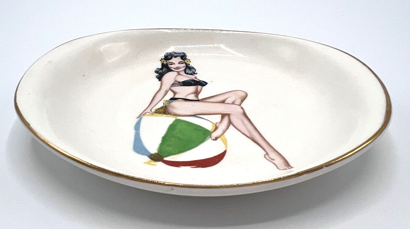 1950s British Anchor Pottery Bikini Girl Trinket Dish, Vintage Glamour Pin-up #B