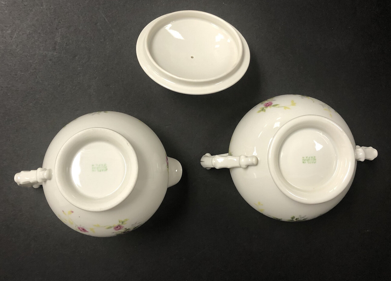Pink White Rose CREAMER & SUGAR BOWL China SET Made in Occupied JAPAN 40’s Gold