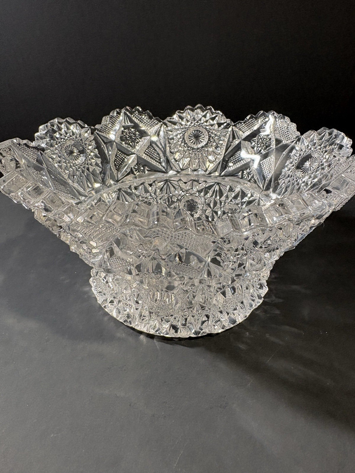 Antique American Brilliant Period Cut Glass Bowl Crystal Hobstar Sawtooth 6”