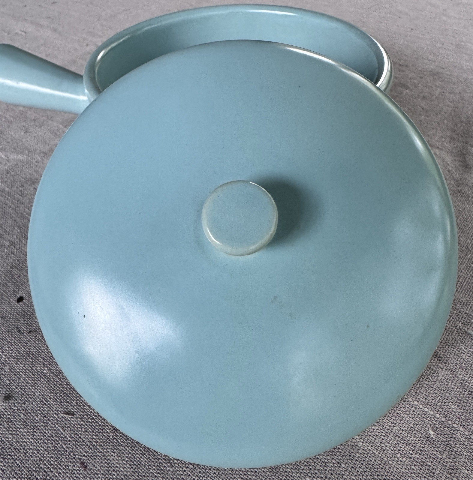 Vintage Mid-Century La Solana POTTERY Handled BOWL w/ Lid Blue