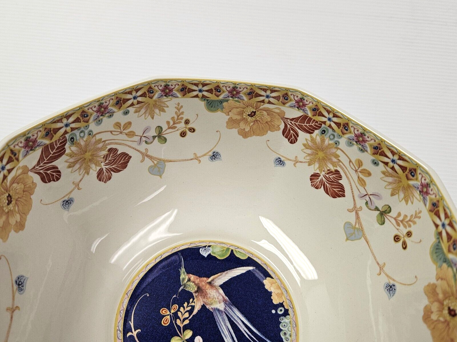 Spode Summer Java 7″ Serving Octagonal Bowl #F1994 with Birds Flowers 7″Wx3.5″H