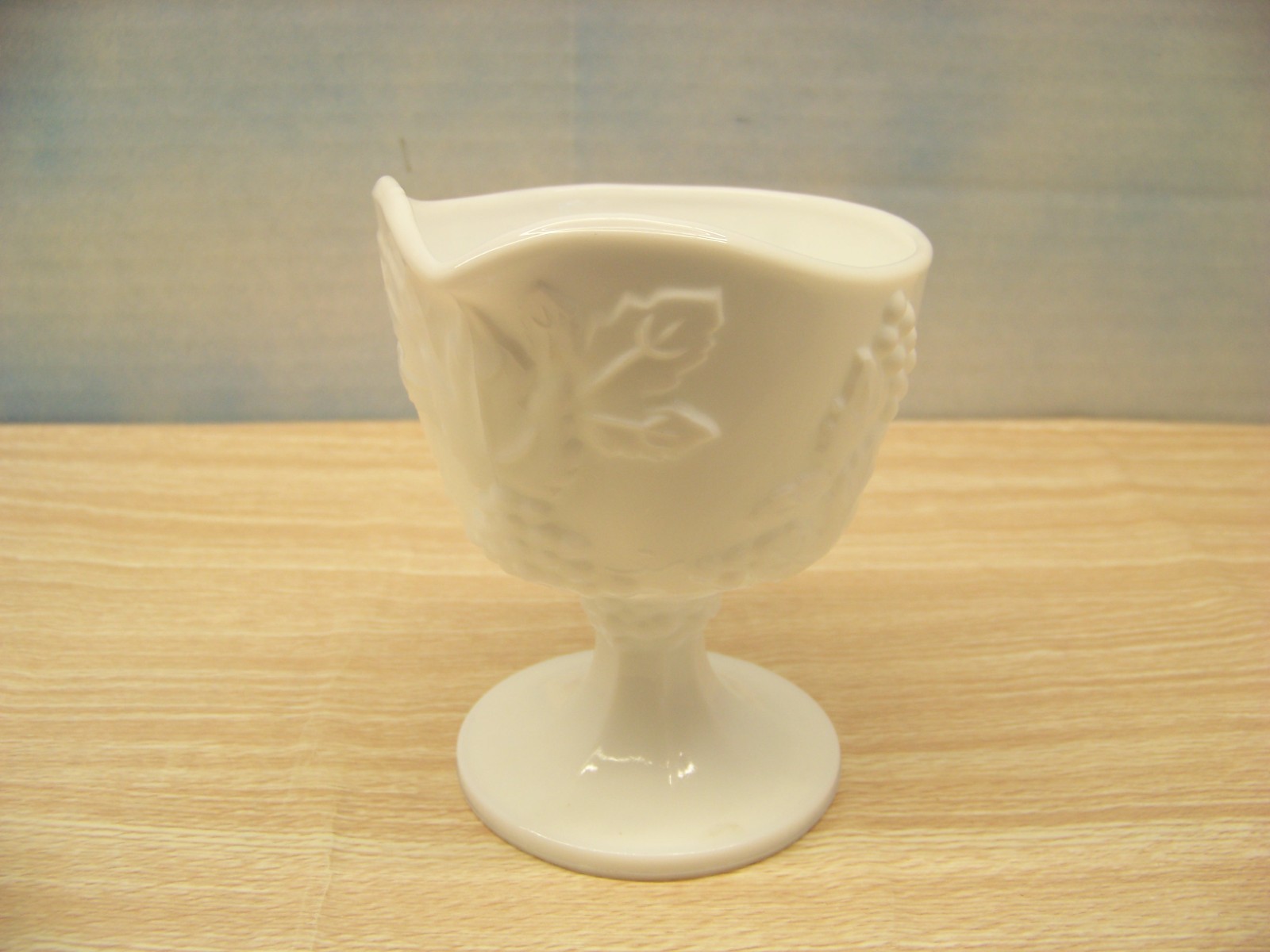 Milk Glass Creamer – Grape Design – Pedestal Base