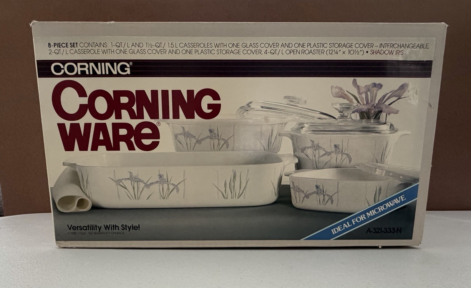Vintage, Corning Ware, Casserole Set, Shadow Iris 8pc Factory Sealed A-321-333-N