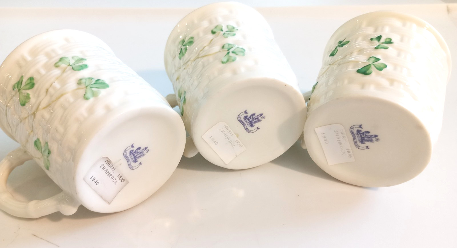 Vintage 1940 Belleek shamrock teacup set of three made in Ireland
