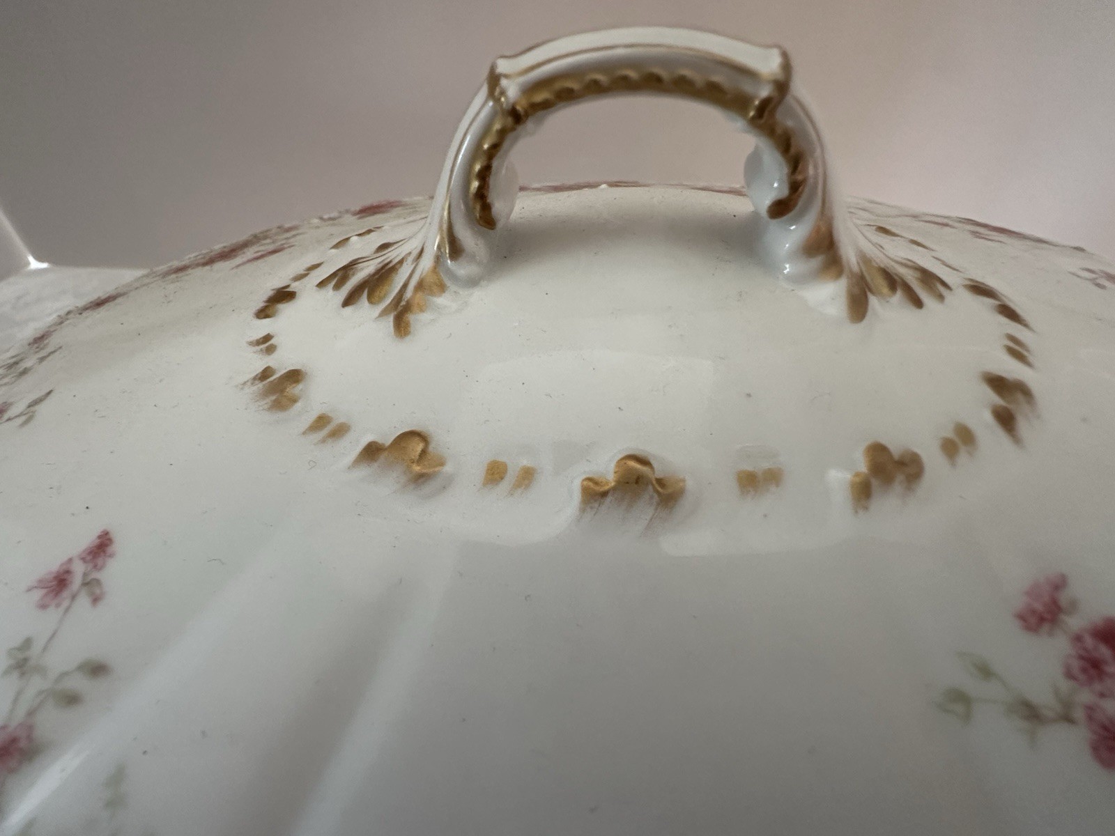 Charles Field Haviland Limoges Embossed Covered Butter Dish W/Pink Floral Sprays