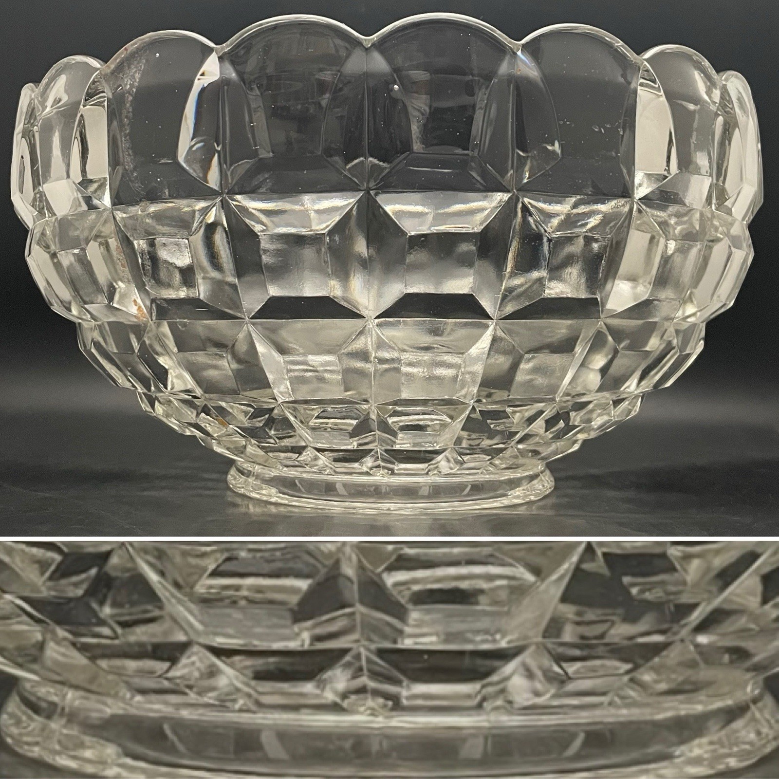 Tiffin Square Diamonds Beveled Block Waffle 25pc Glass Punch Bowl Set c1950s USA