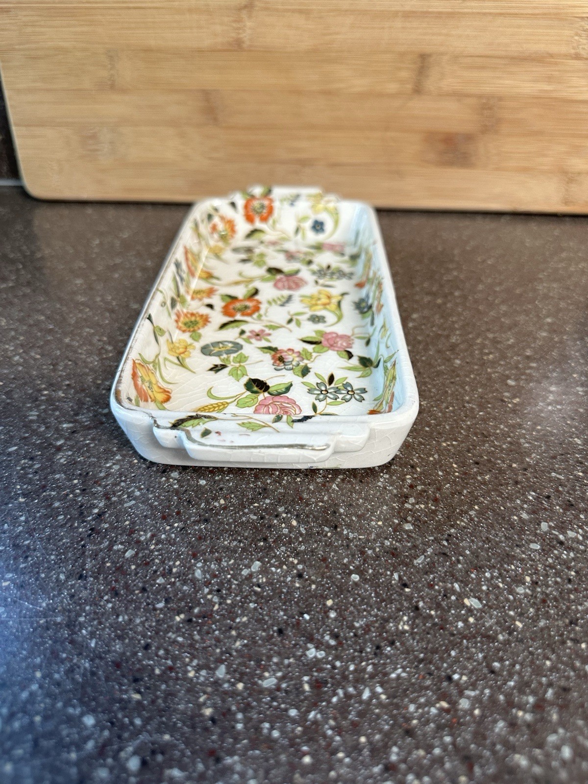 Vintage Japan Chintzware Rectangular Tray Floral Porcelain Trinket Vanity Dish