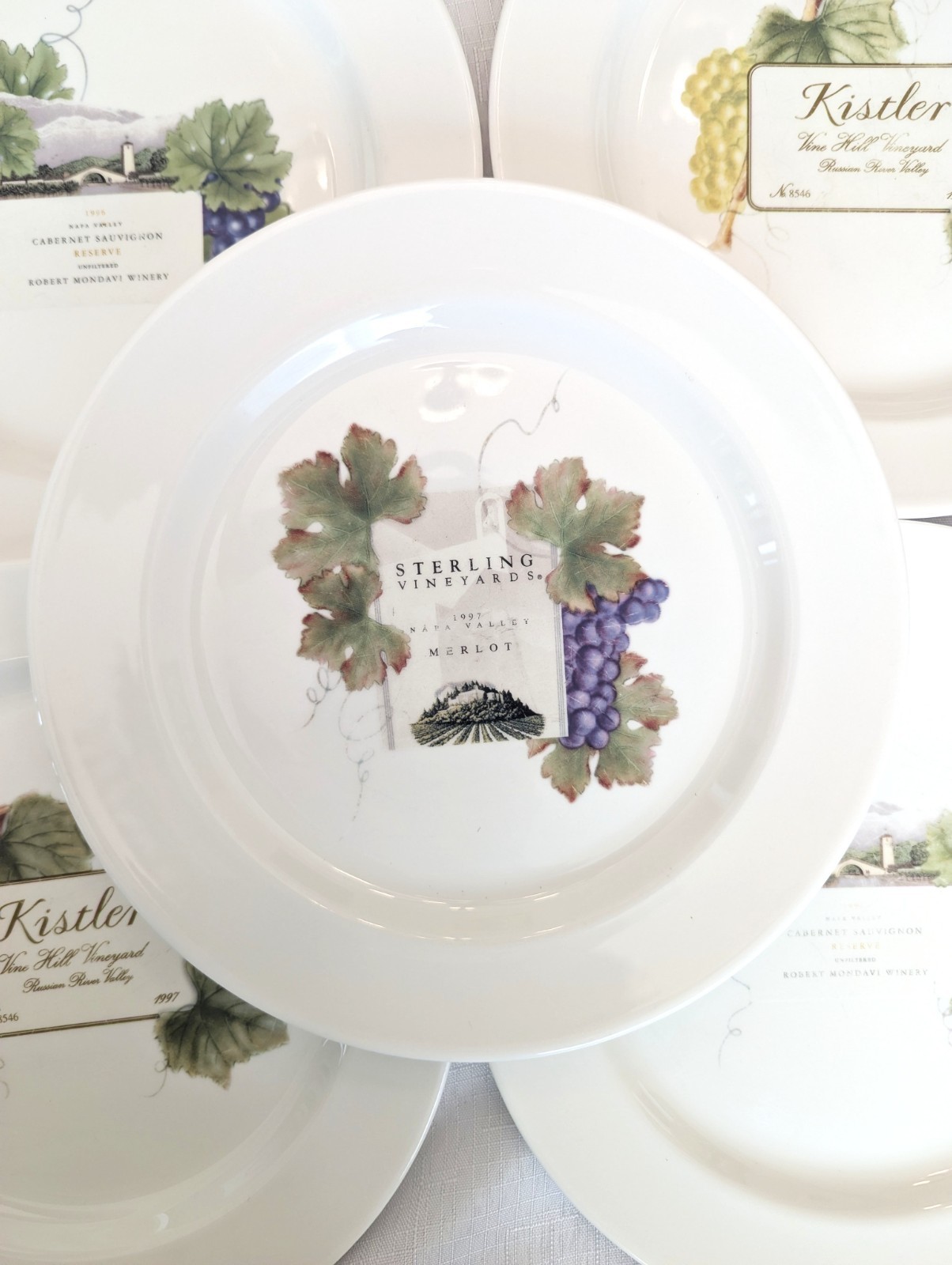 *5* Wedgwood Grand Gourmet Vintage Collection Wine Theme 10″ Dinner Plates 1999