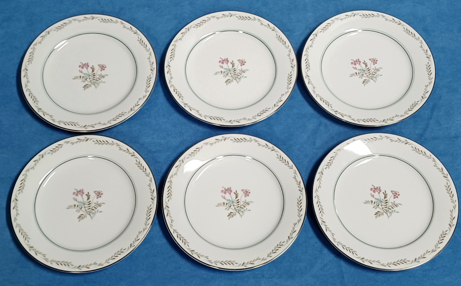 Set Of 6 Noritake Bryce Salad Plates 8 1/4″ Porcelain Platinum Japan VTG
