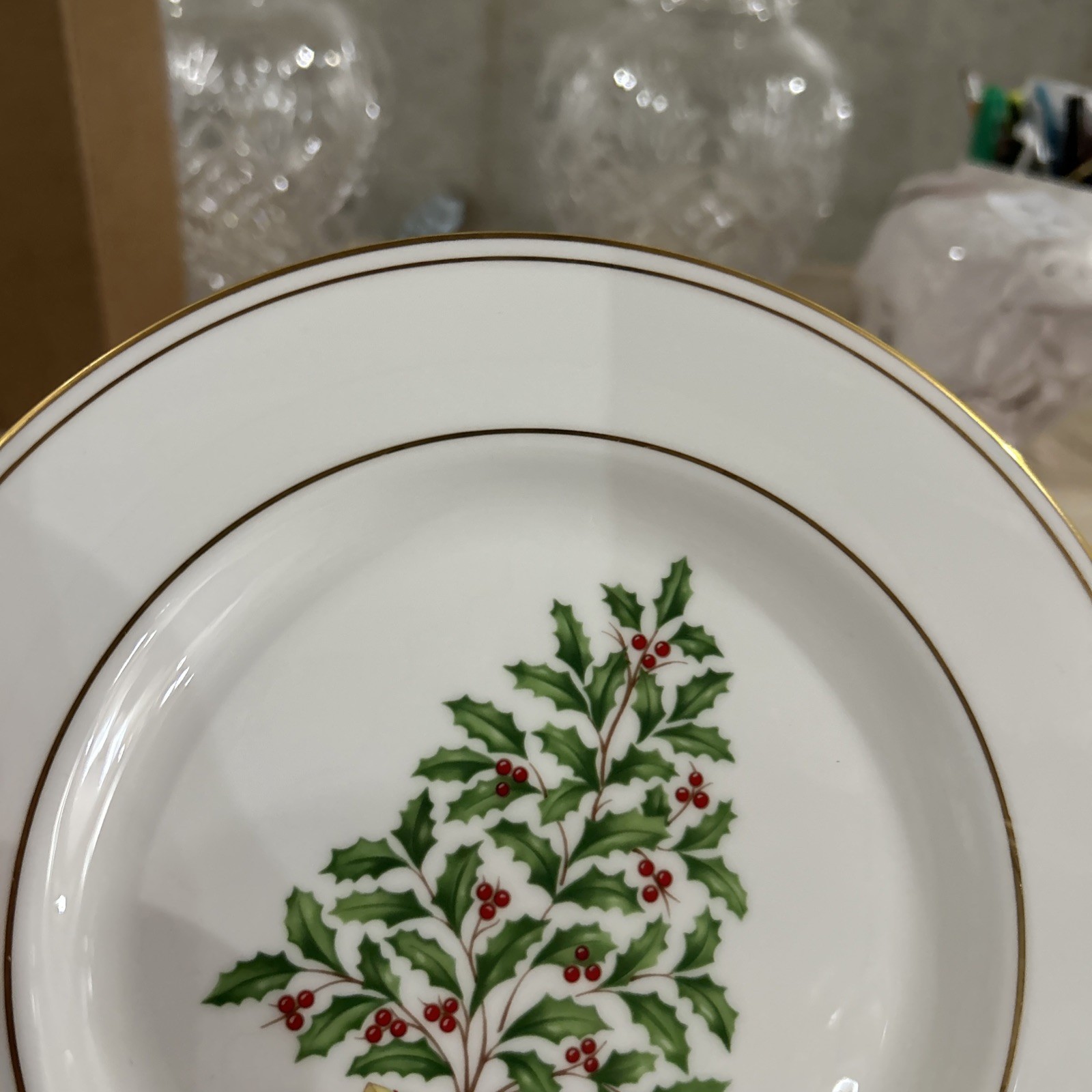 2 Lenox Holiday Tree Gold Salad/Dessert Plates, 8 1/8″, In Pristine Condition