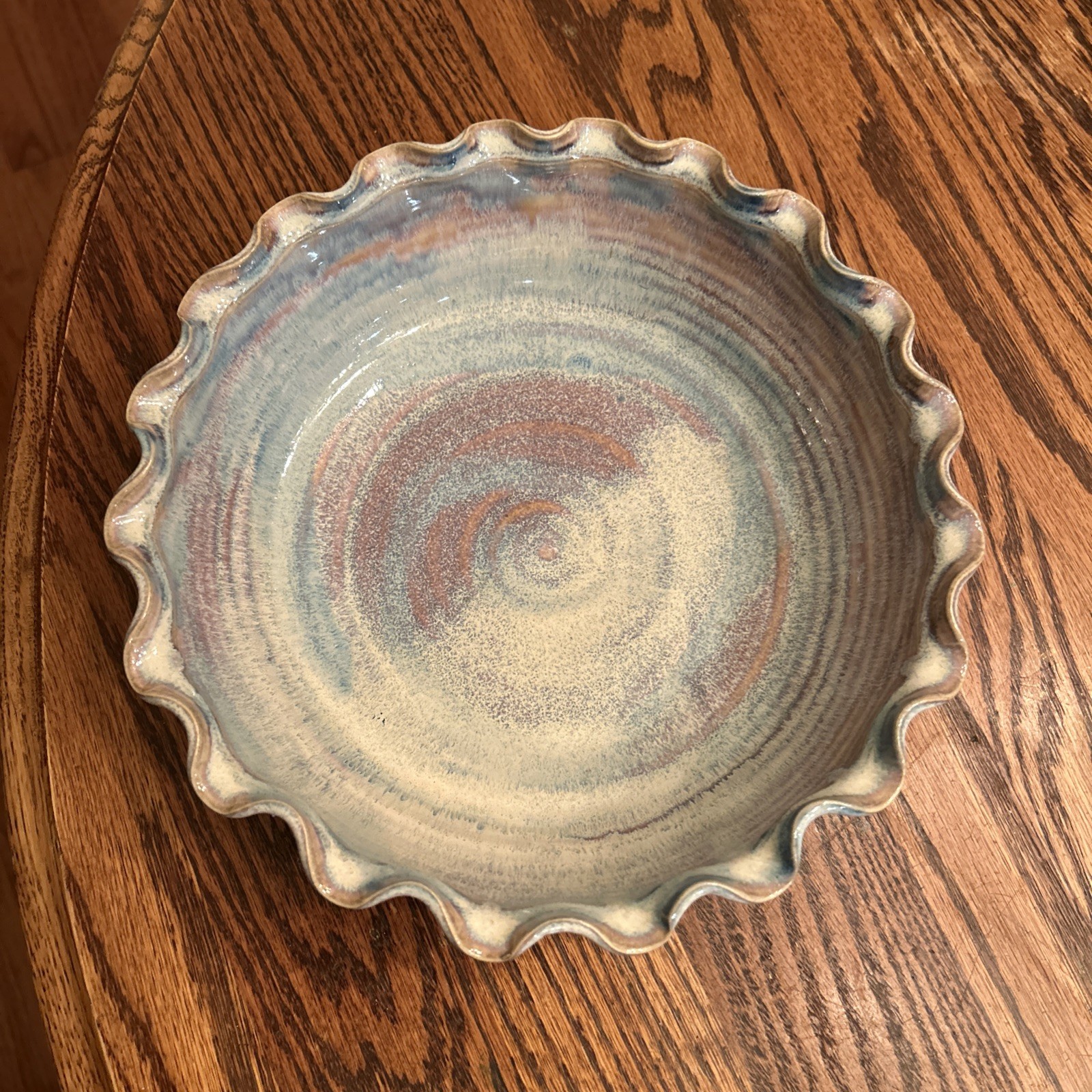 Studio Art Pottery Bowl 9.5″ Artist Signed “Hunt 5/88” Handcrafted Ruffle Edge
