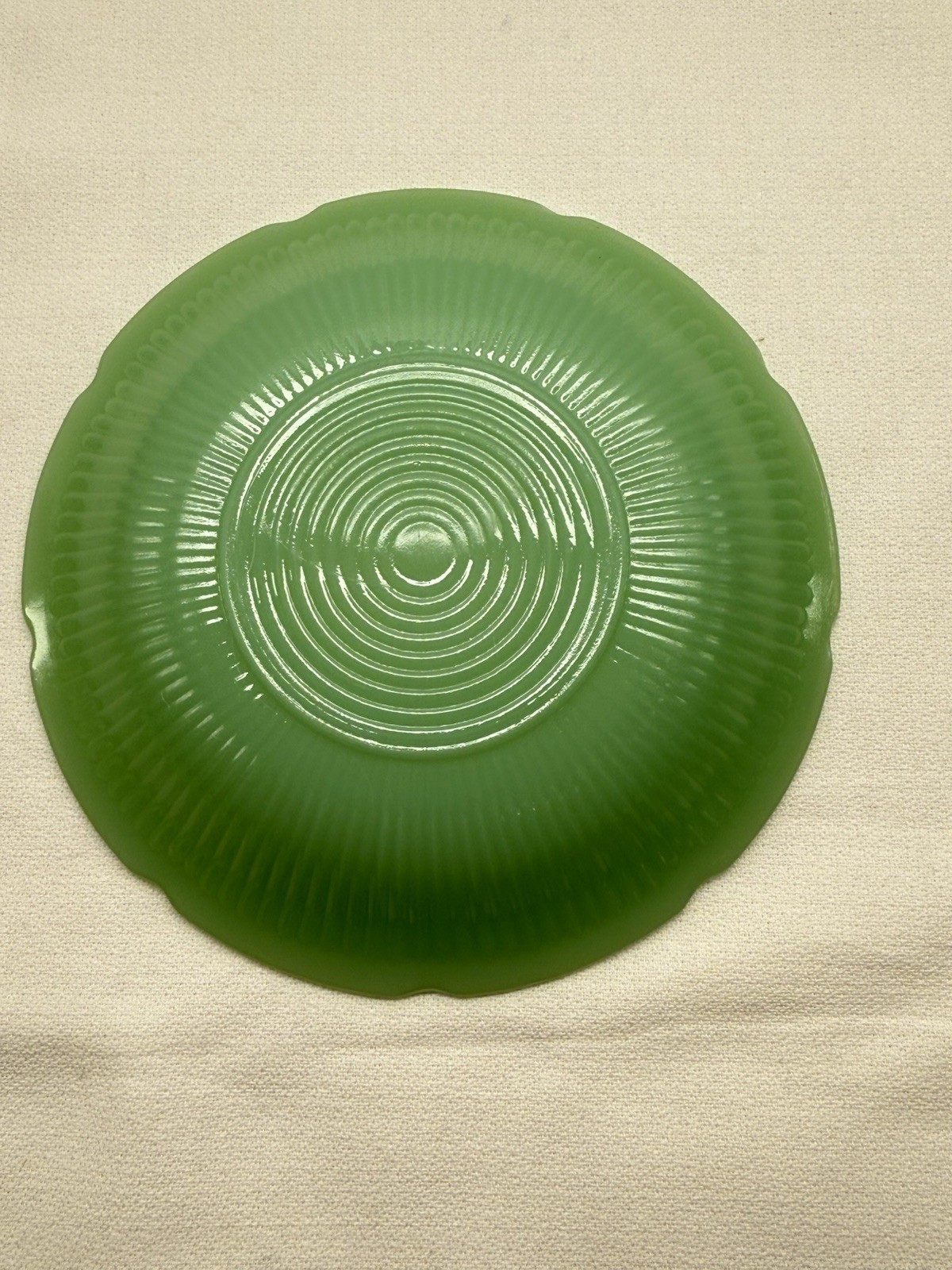 Vintage Fire King Jadeite Alice Saucer Plate 6″ Floral Scalloped Edge Unmarked