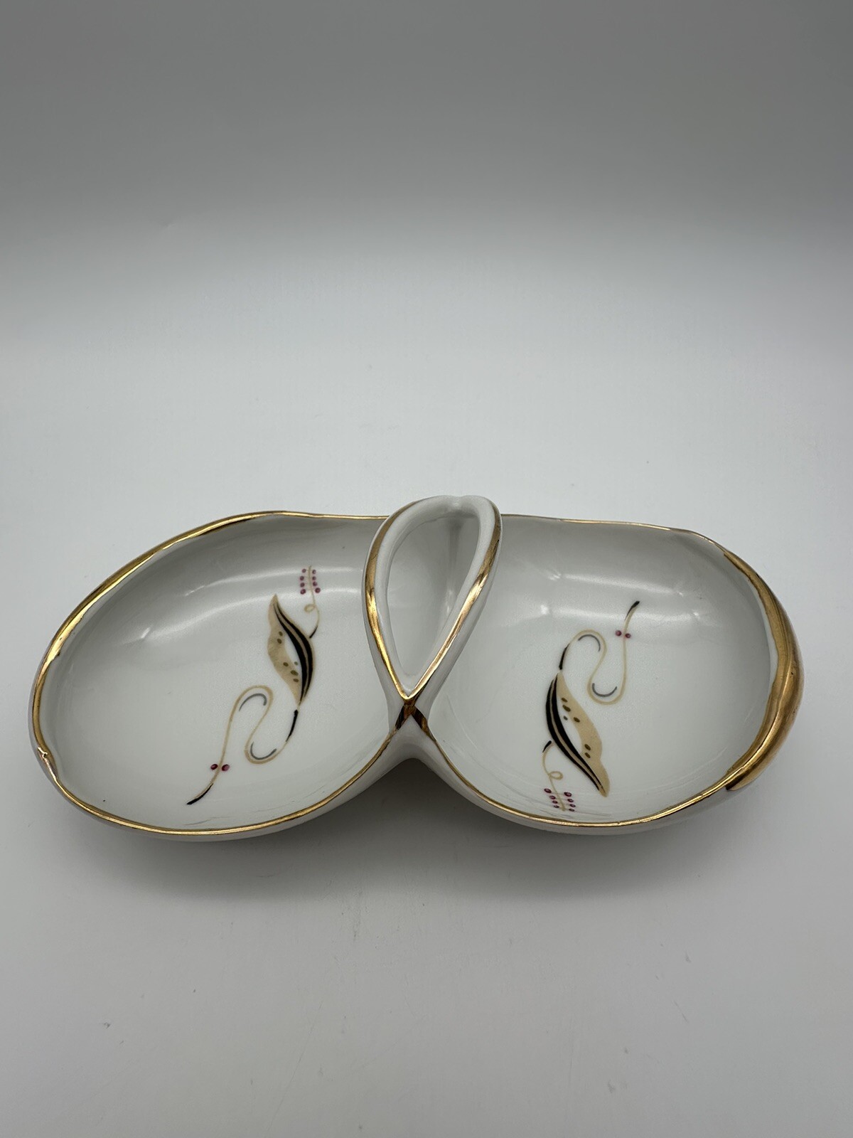 MCM Divided Serving Dish Candy/Nut Dish With Handle And Gold Trim