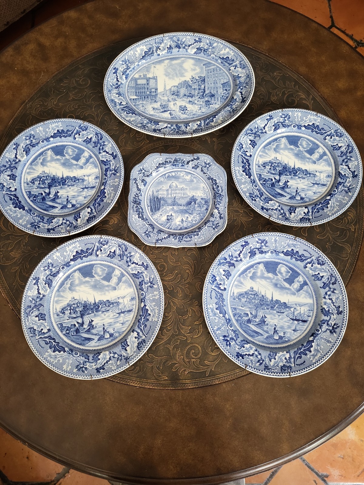 Johnson Bros Historic America Blue New York/Boston/Washington Plates Lot Of 6