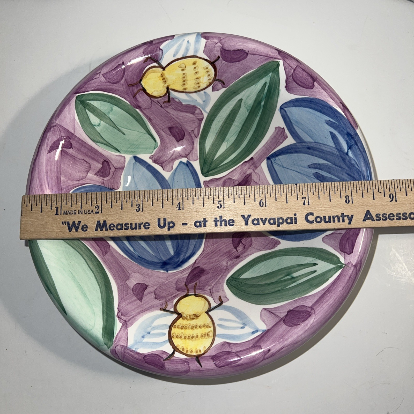 Bella Ceramica Soup Salad Serving Bowls Purple Flowers Bee 8.75”D Set Of 2