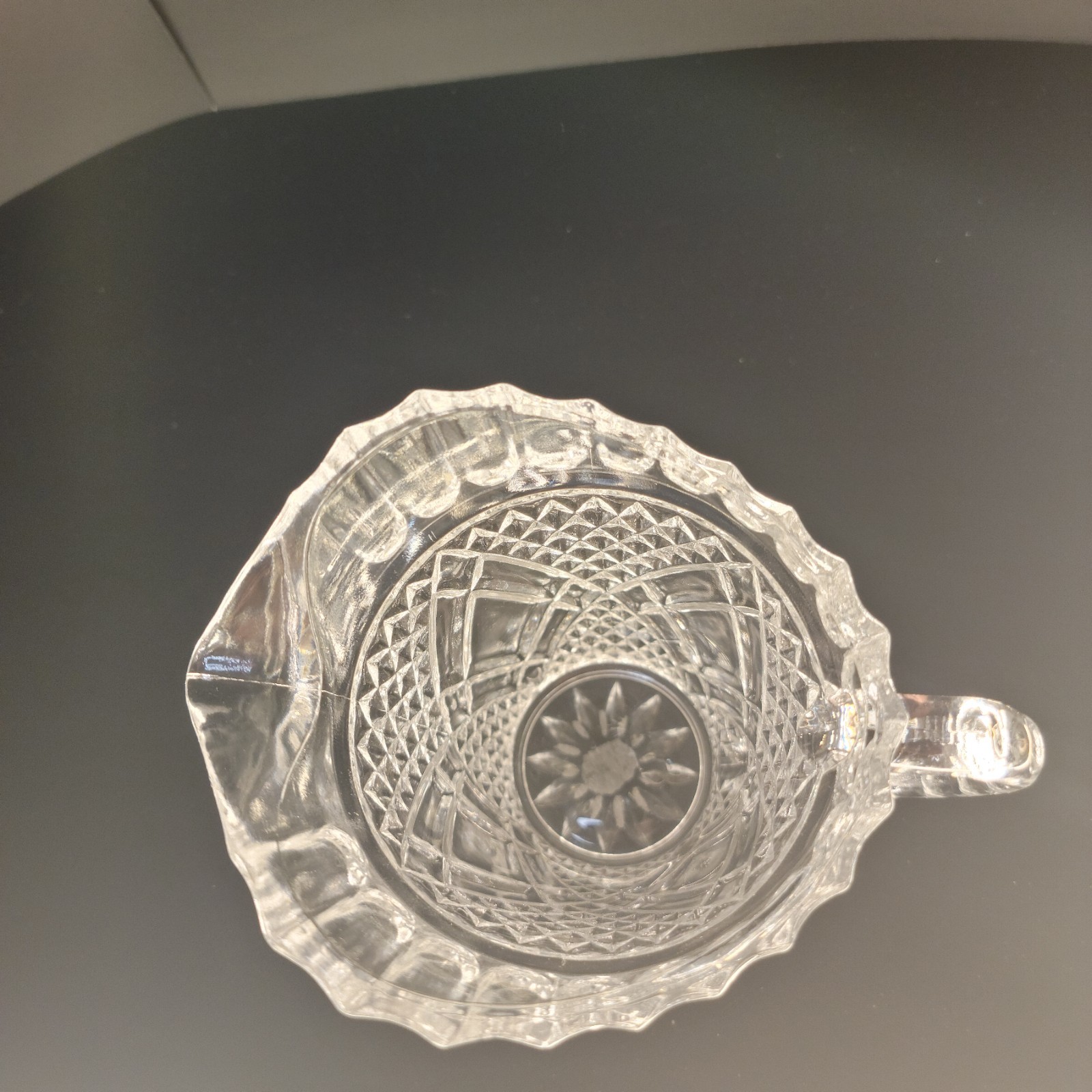 Vintage 1985 FTD Diamond Pattern Crystal Pitcher Creamer Pressed Glass 5.5”