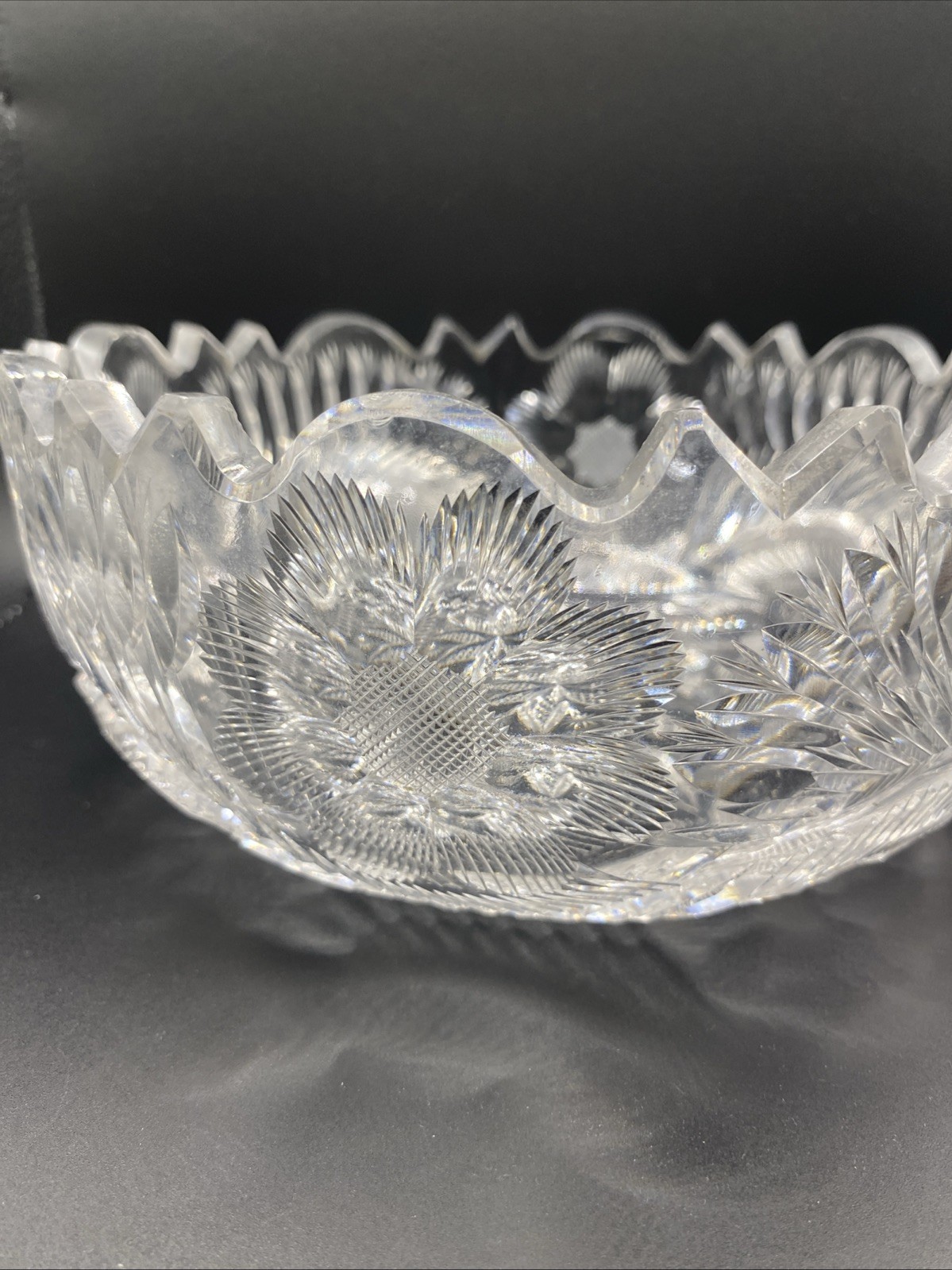 American Brilliant Cut Glass Bowl Flower Patterns Vintage, 3 3/4″ High * See Pic