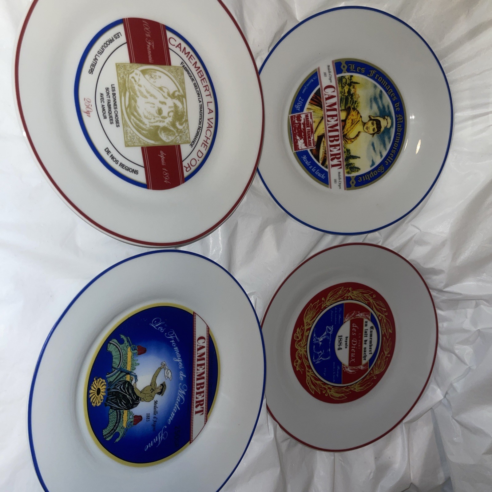 Vintage Cheese/Appetizer Plates 7.5″ French Cheese CAMEMBERT Set/4 2001 EUC. 78