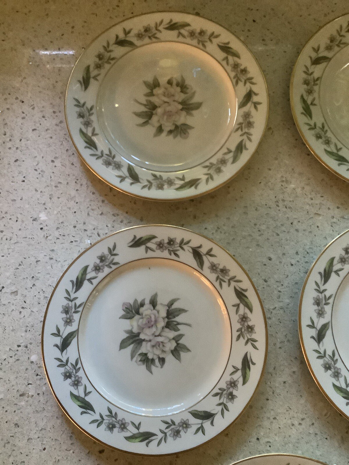 Set Of 5 Royal Jackson Fine China 6” GARDENIA”Bread/ Dessert Plates, Gold Trim