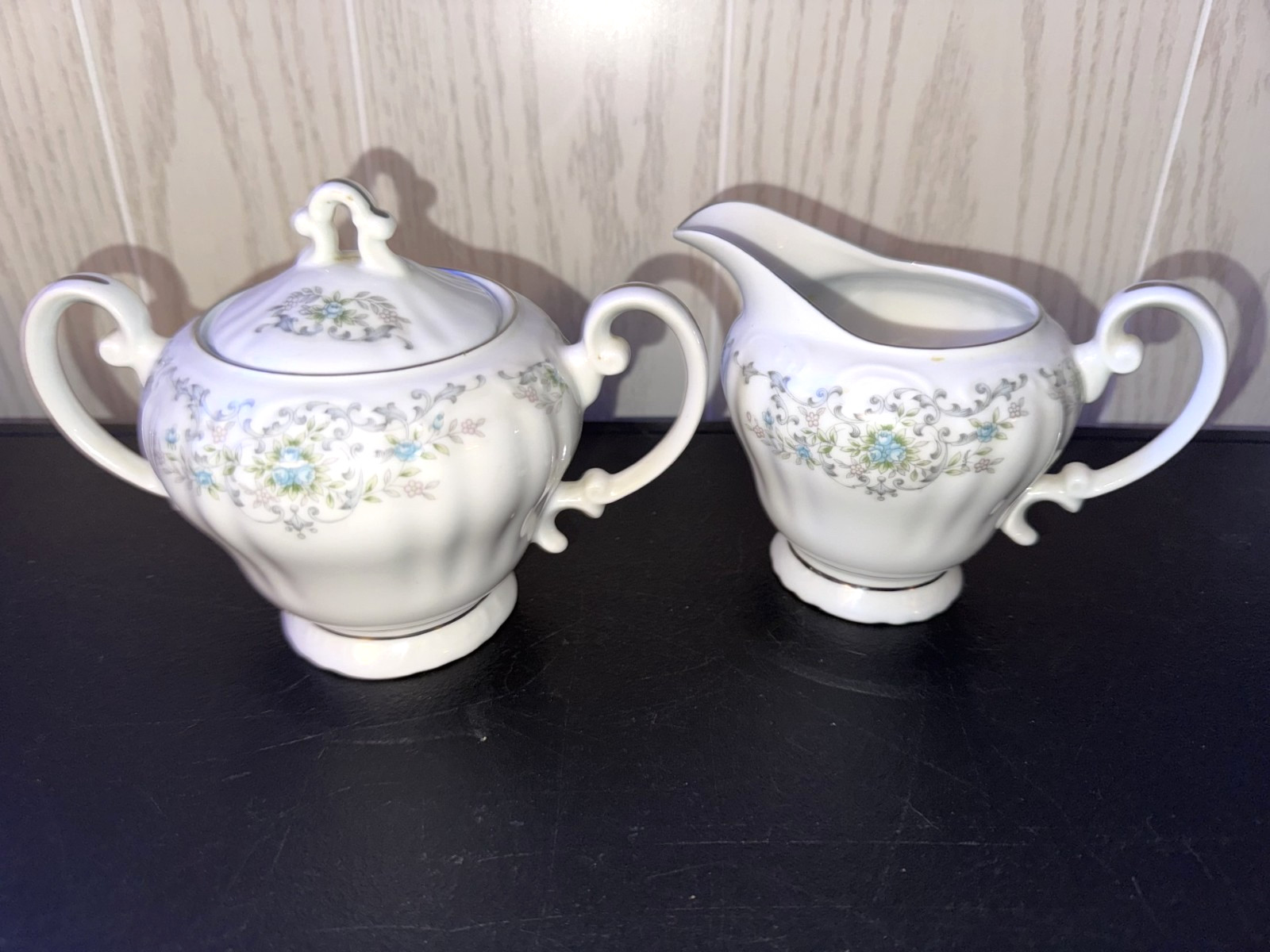 VINTAGE 3 pc NORLEANS THERESA JAPAN 8oz CREAM & SUGAR with LID FINE CHINA 1964-