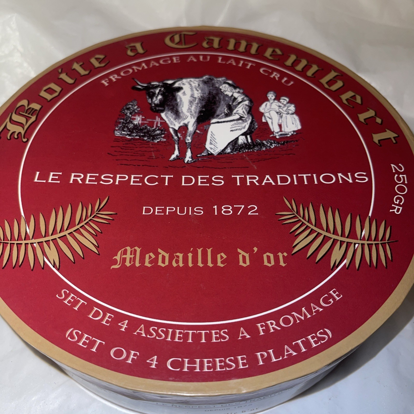 Vintage Cheese/Appetizer Plates 7.5″ French Cheese CAMEMBERT Set/4 2001 EUC. 78
