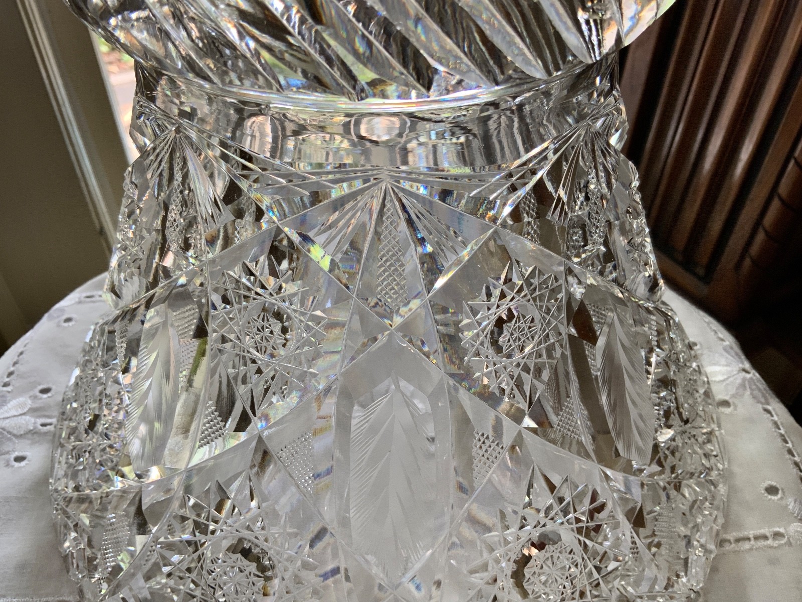 AMERICAN BRILLIANT CUT GLASS PUNCH BOWL BASE STAND C.1900 (MISSING BOWL)