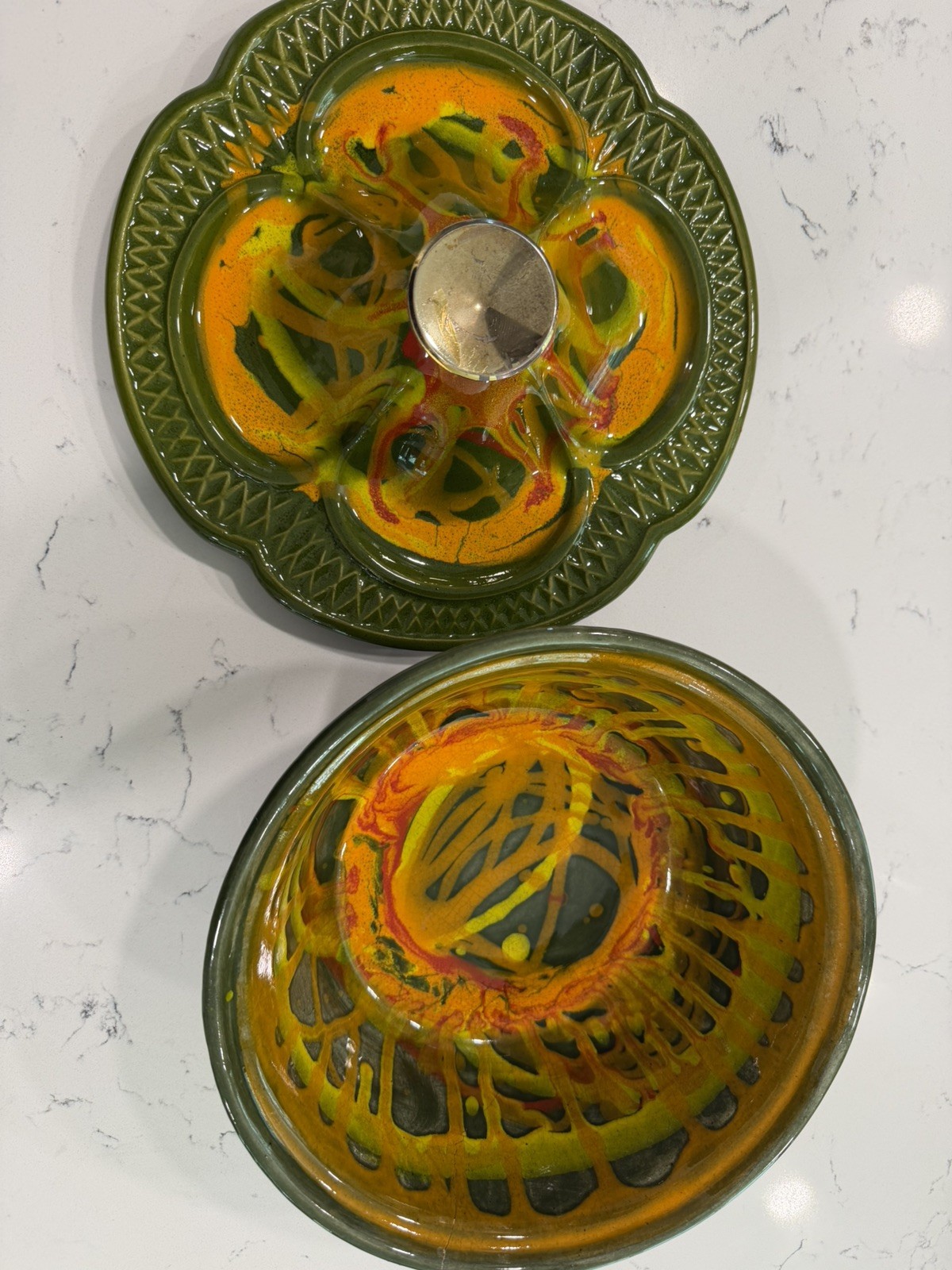Vintage California Originals 732 Covered Bowl w/Lid Drip Glaze MCM Pottery USA