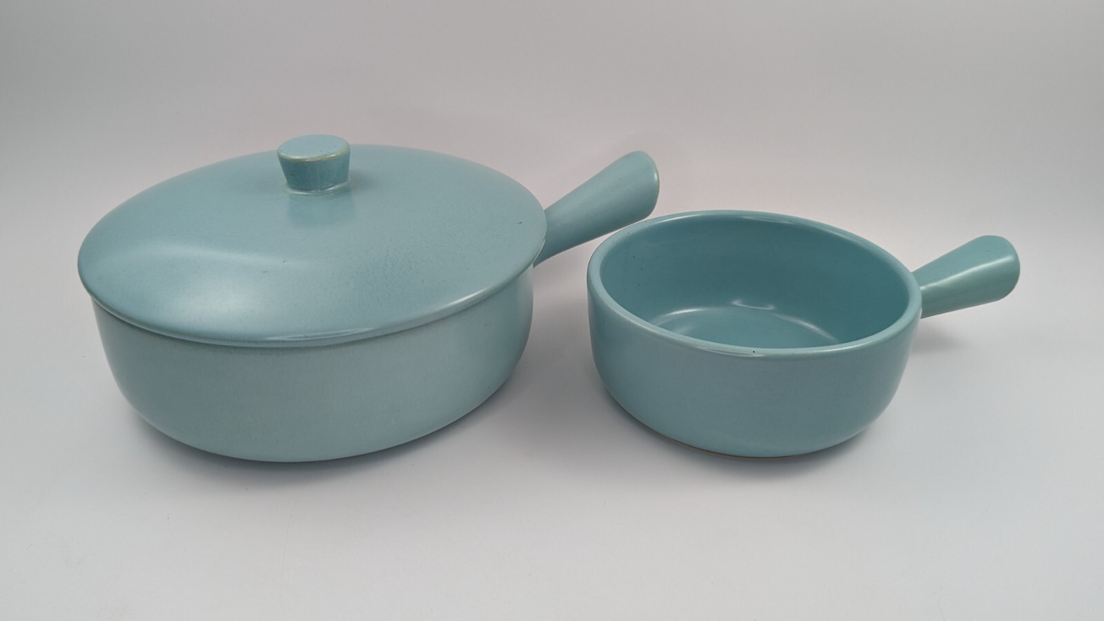 3 Piece Set – Mid Century Modern La Solana Art Pottery Blue Medium Casserole MCM