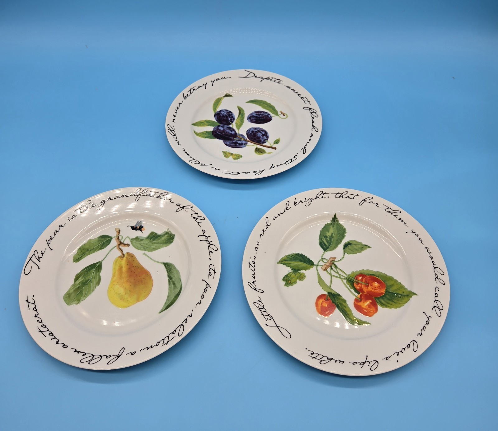 Williams-Sonoma Orchard Suite Fruit Dessert Plates Set Of 3 Plum Pear Cherries