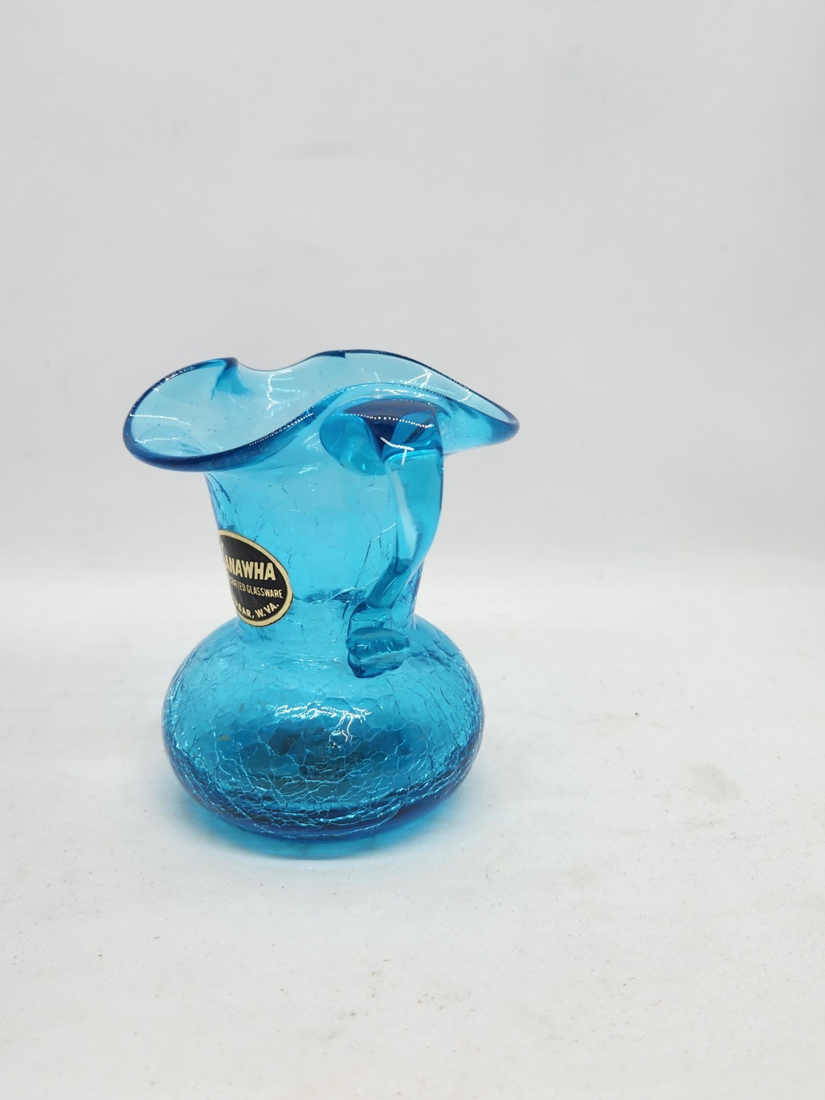 Vintage Kanawha Blue Crackle Glass Creamer Pitcher 3 Inches Glows!